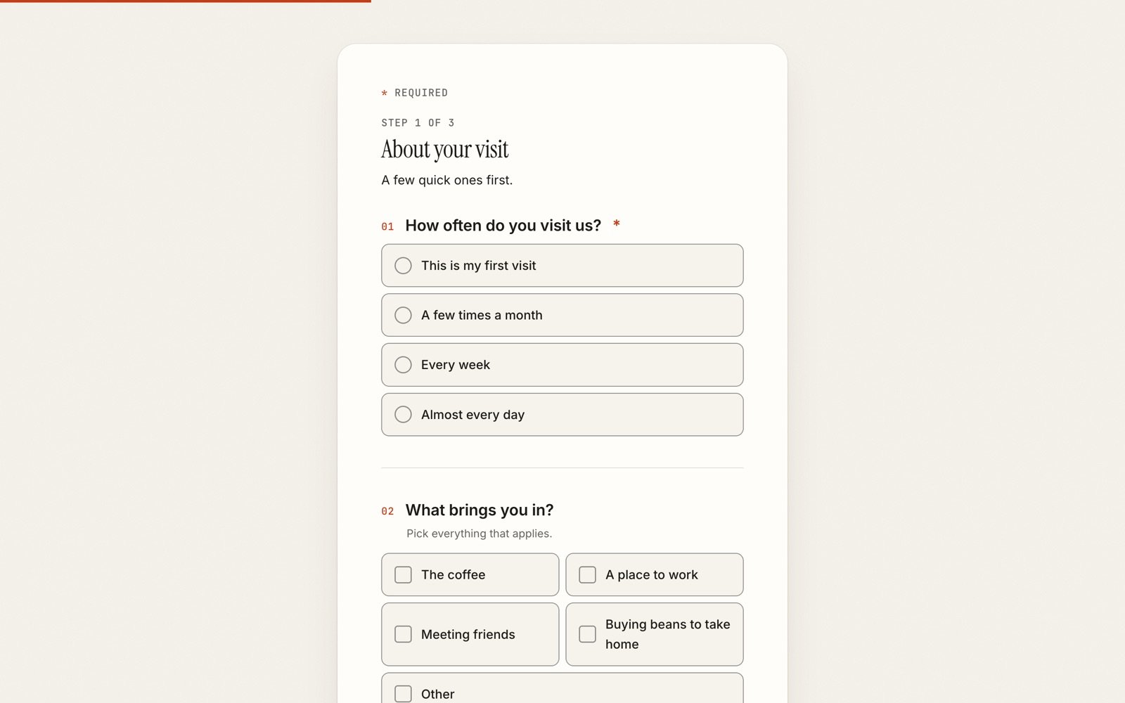 A published form as a respondent sees it, showing a multiple choice question